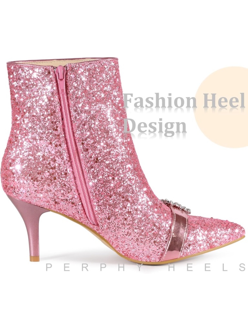 Glitter Boot Rhinestone Stiletto Heel Ankle Pink Boots Perphy Size 9 - Picture 7 of 8